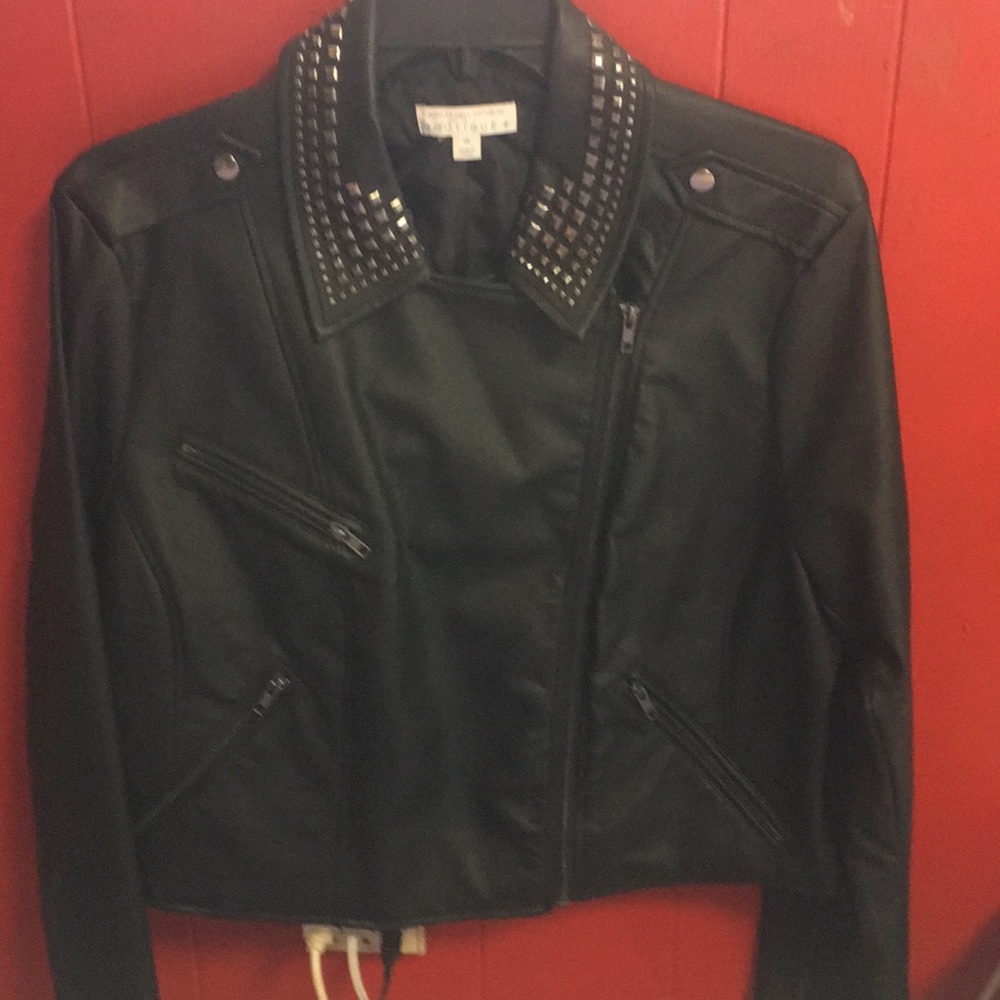 Black leather studded jacket
